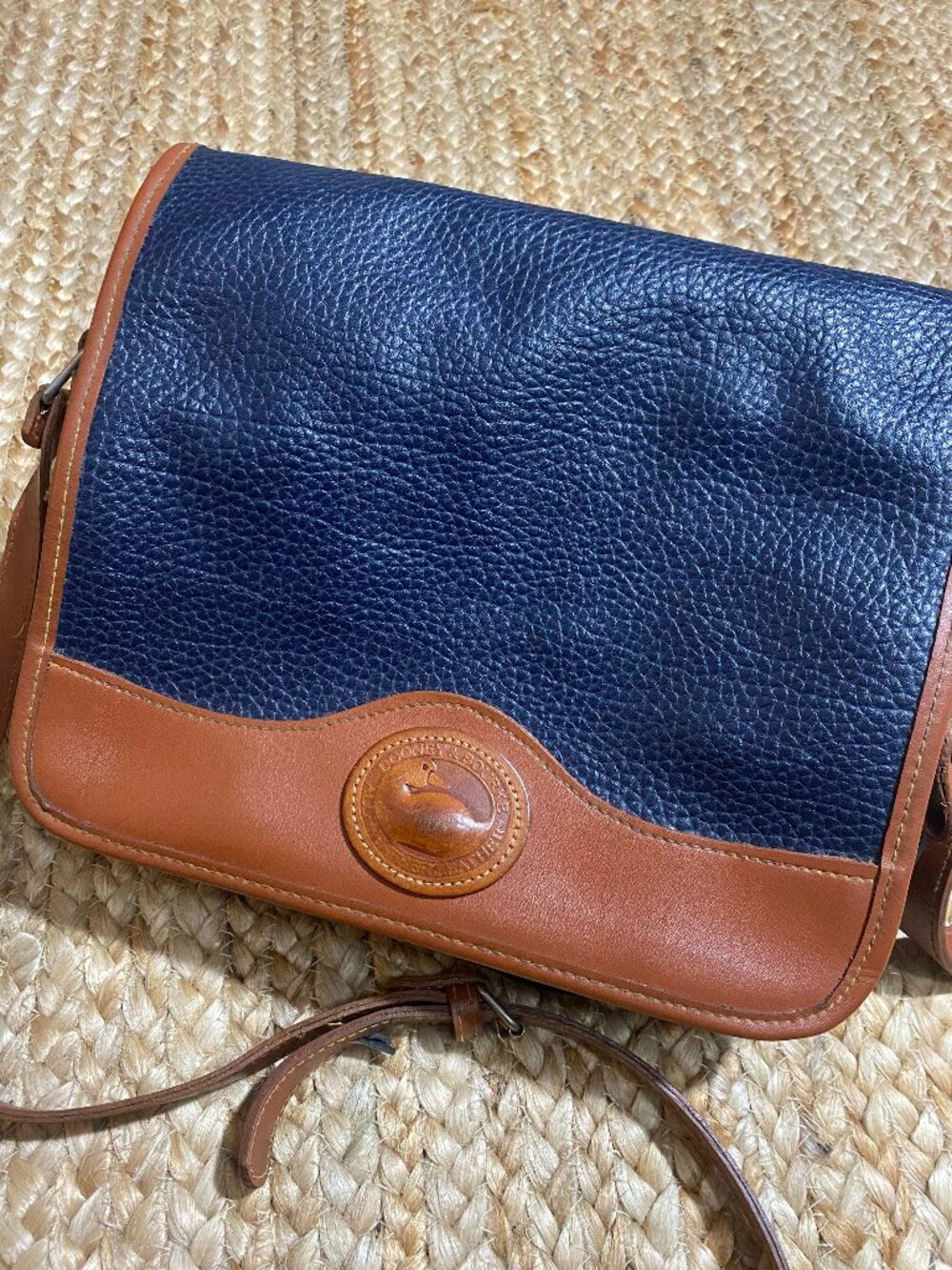 Vintage Dooney & Bourke Navy Blue Pebbled Leather Crossbody Bag